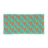 Colorful Teal Boho Art Sea Turtle Beach Towel