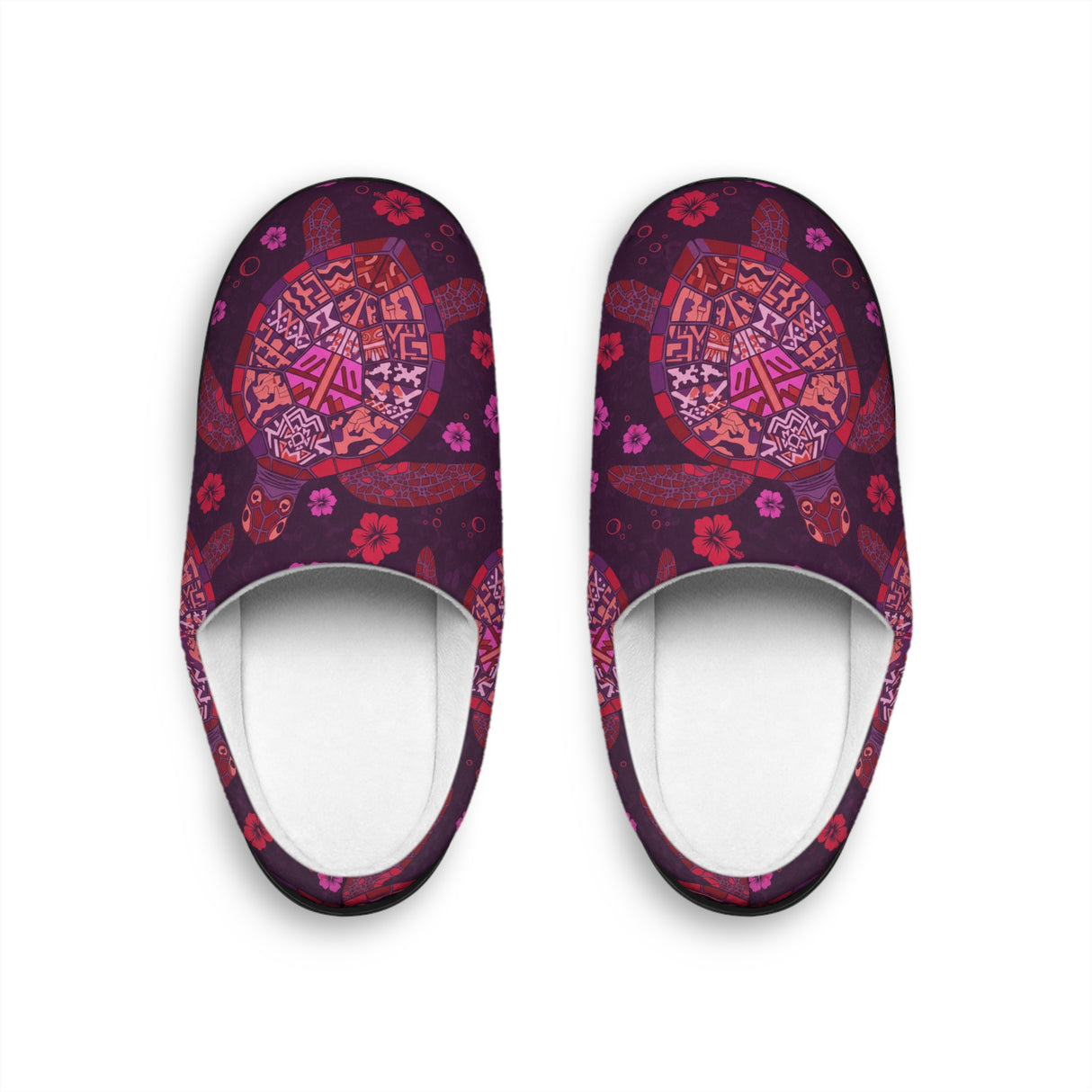 Womens Purple Tropical Sea Turtle Print Indoor Slippers