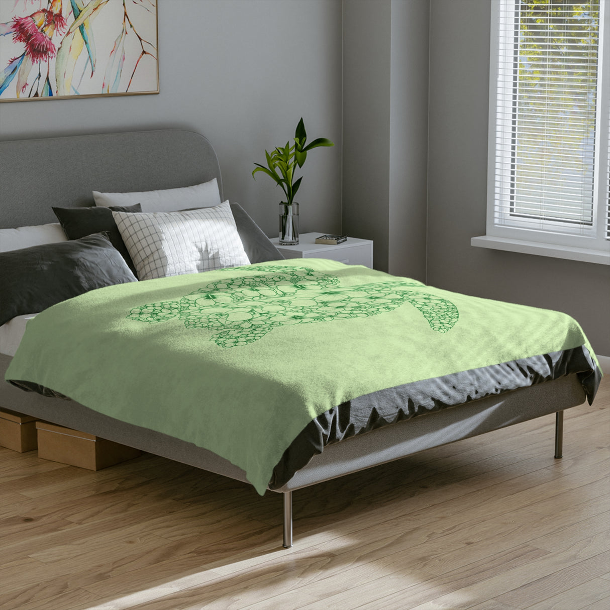 Green Turtle-Themed Velveteen Microfiber Blanket - Great for living rooms, bedroom or the beach - 3 Sizes