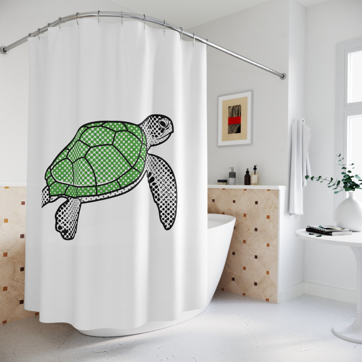 Halftone Sea Turtle Shower Curtains - Coastal Bathroom Decor