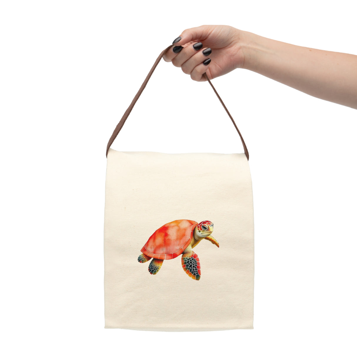 Red Watercolor Sea Turtle Lunch Bag - Reusable Canvas Lunch Bag