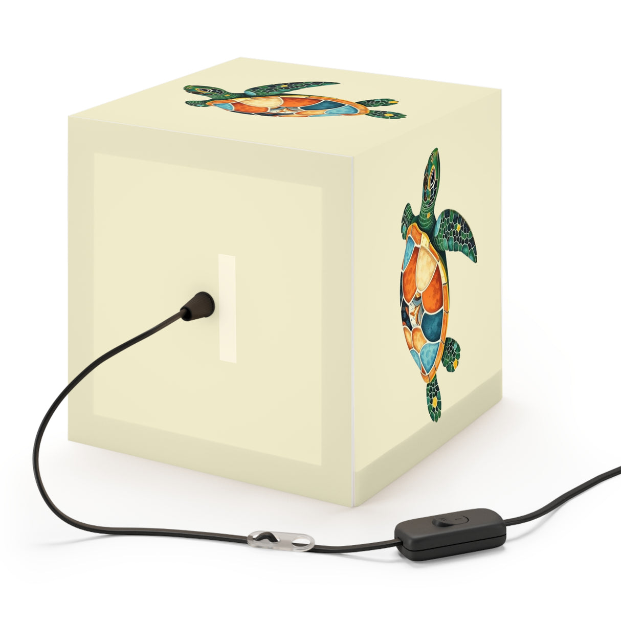 Green Collage Sea Turtle Geometric Light Cube Lamp