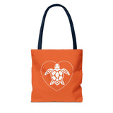 Orange Sea Turtle Heart Tote Bag - 3 sizes