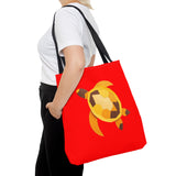 Red and Gold Collage Print Sea Turtle Tote Bag - 3 sizes