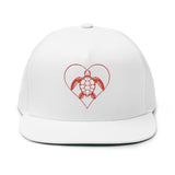 Red Sea Turtle Heart Embroidered Flat Bill Cap