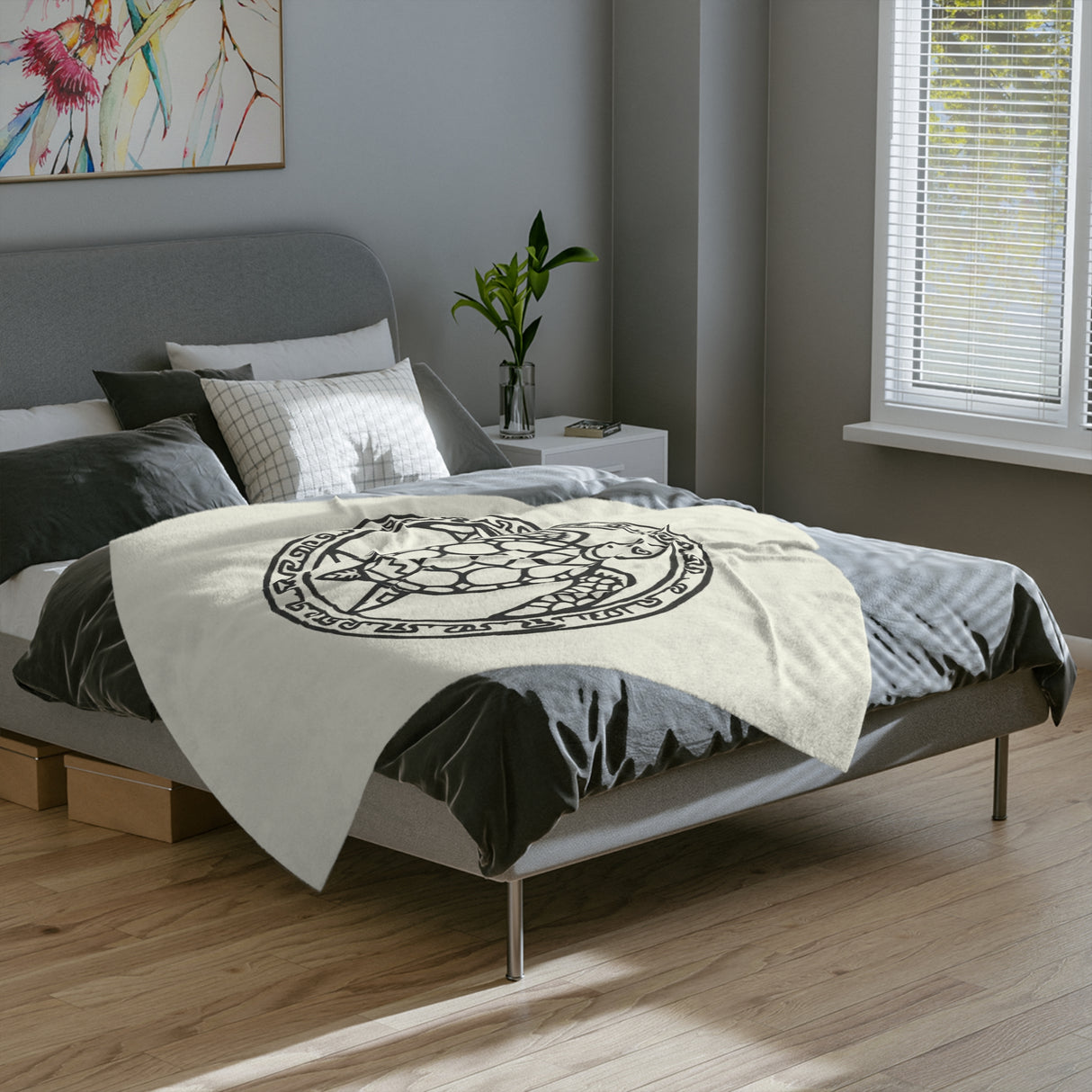Tribal Tropical Sea Turtle-Themed Velveteen Microfiber Blanket - 3 Sizes