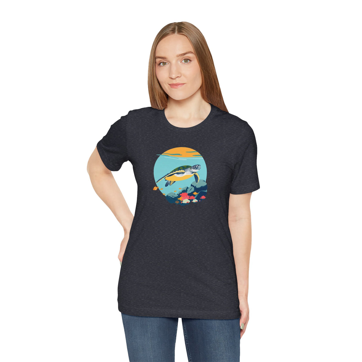 Sea Turtle At Sea Circle Design Unisex Jersey Short Sleeve Tee, Great Gift For Sea Turtle Lovers, Sea Turtle Shirt