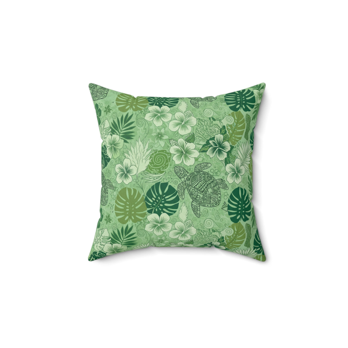 Dark Green Tiki Art Sea Turtle Faux Suede Pillow - 4 sizes