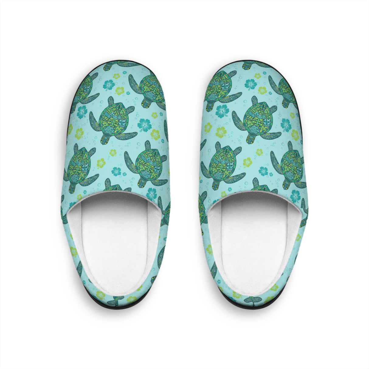 Womens Blue Tropical Sea Turtle Print Indoor Slippers