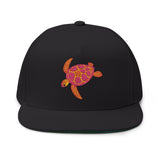 Pink Red and Orange Embroidered Sea Turtle Flat Bill Cap