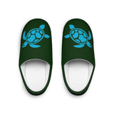 Womens Dark Green Sea Turtle Print Indoor Slippers