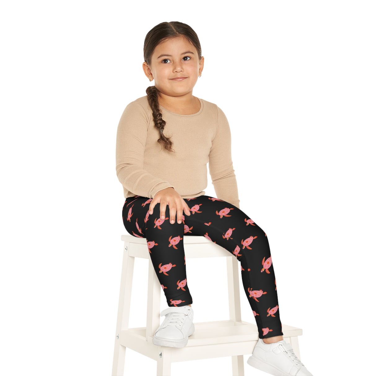 Kids Black and Pink Sea Turtle Leggings - Comfortable, Fun Clothing for Playtime, Gifts for Birthdays, Christmas, Everyday Wear, Toddler Fashion