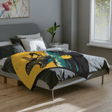 Black Gold Teal Sea Turtle-Themed Velveteen Microfiber Blanket - 3 Sizes