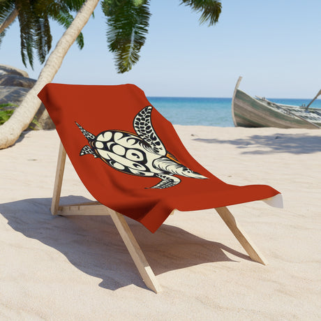 Rust Red Sea Turtle Beach Towel - Vibrant Summer, Pool Party Accessory, Eco-Friendly, Perfect for Beach Days, Gift for Ocean Lovers