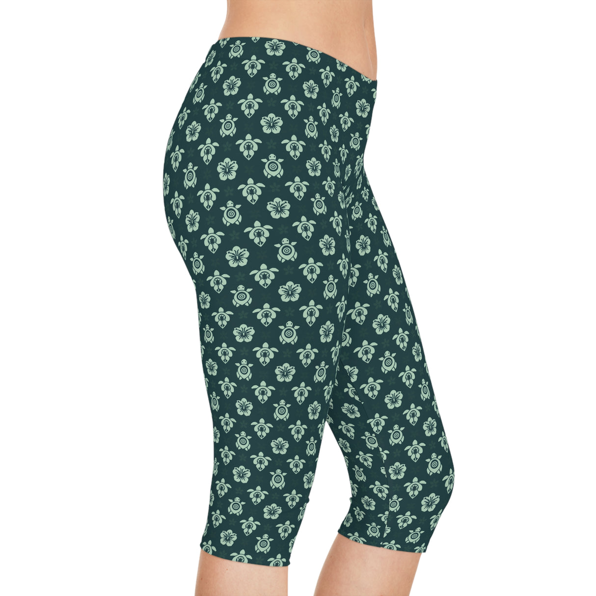 Dark Teal Sea Turtle Capri Leggings