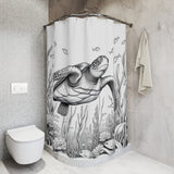 Balck and White Sketch Style Sea Turtle Shower Curtains - Coastal Bathroom Decor