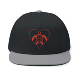 Red Sea Turtle Heart Embroidered Flat Bill Cap