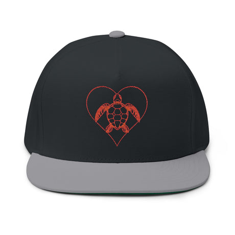Red Sea Turtle Heart Embroidered Flat Bill Cap