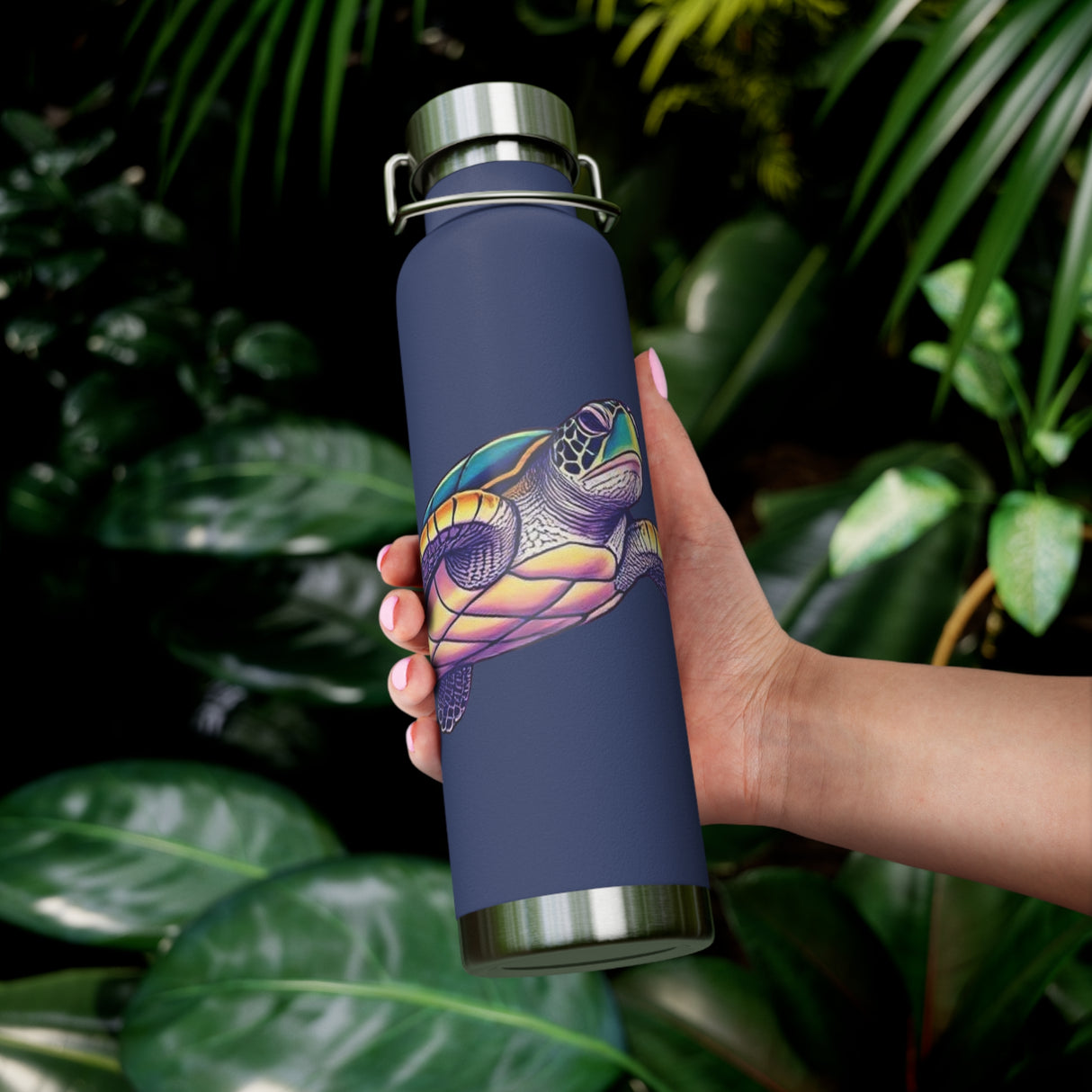 Dark Blue Airbrush Sea Turtle Water Bottle 22oz