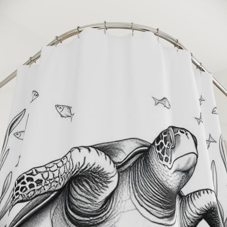 Balck and White Sketch Style Sea Turtle Shower Curtains - Coastal Bathroom Decor