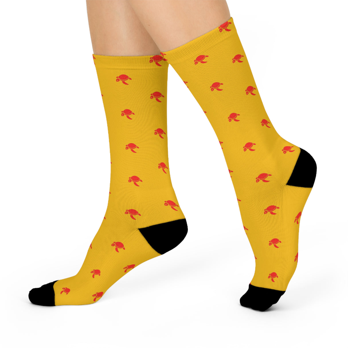 Yellow and Red Sea Turtle Cushioned Crew Socks