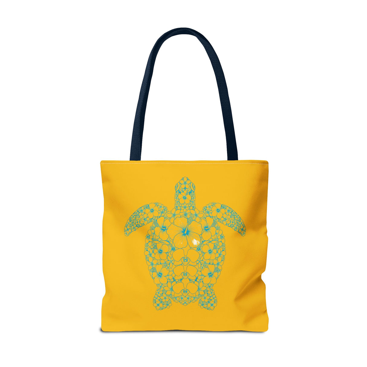 Gold and Teal Tropical Flower Sea Turtle Tote Bag, Eco-Friendly Shopping Bag, Summer Beach Bag, Animal Lover Gift, Cute Tote for Kids & Adults