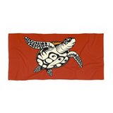 Rust Red Sea Turtle Beach Towel - Vibrant Summer, Pool Party Accessory, Eco-Friendly, Perfect for Beach Days, Gift for Ocean Lovers