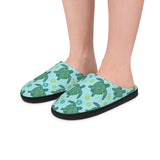 Womens Blue Tropical Sea Turtle Print Indoor Slippers
