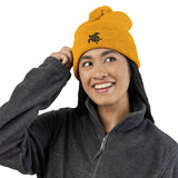Cozy Pom-Pom Knit Cap with Black Sea Turtle Embroidery - 5 colors