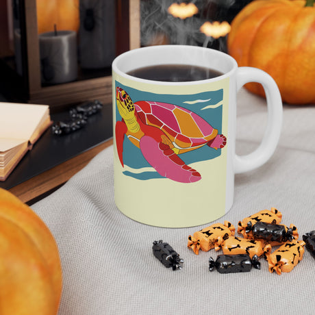 Colorful Artistic Sea Turtle Ceramic Mug - Sea Turtle Lover Gift, Ocean Decor, Animal Art, Eco-Friendly Drinkware, Perfect for Summer