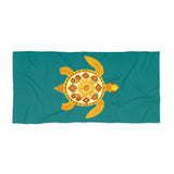 Gold and Teal Sea Turtle Beach Towel - Vibrant Summer, Pool Party Accessory, Eco-Friendly, Perfect for Beach Days, Gift for Ocean Lovers