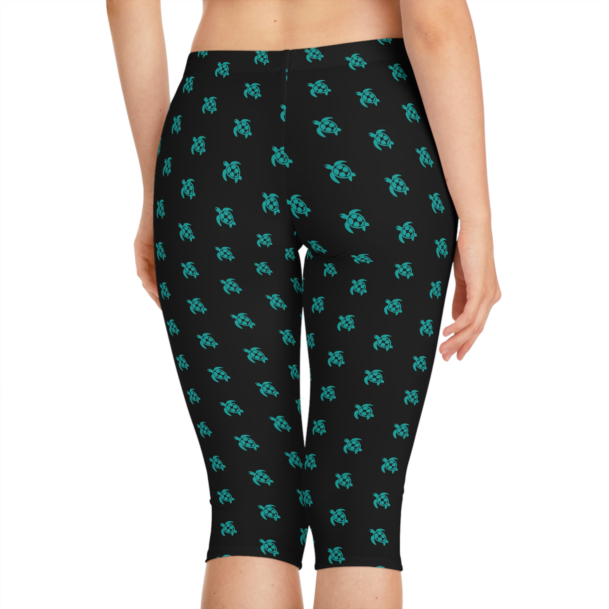 Black and Teal Sea Turtle Capri Leggings