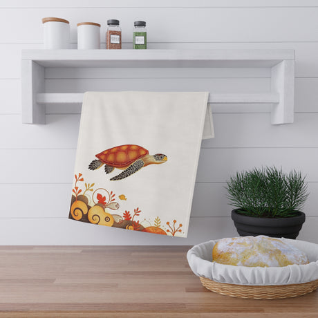 Swimming Orange Sea Turtle Tea Towel (cotton, poly)