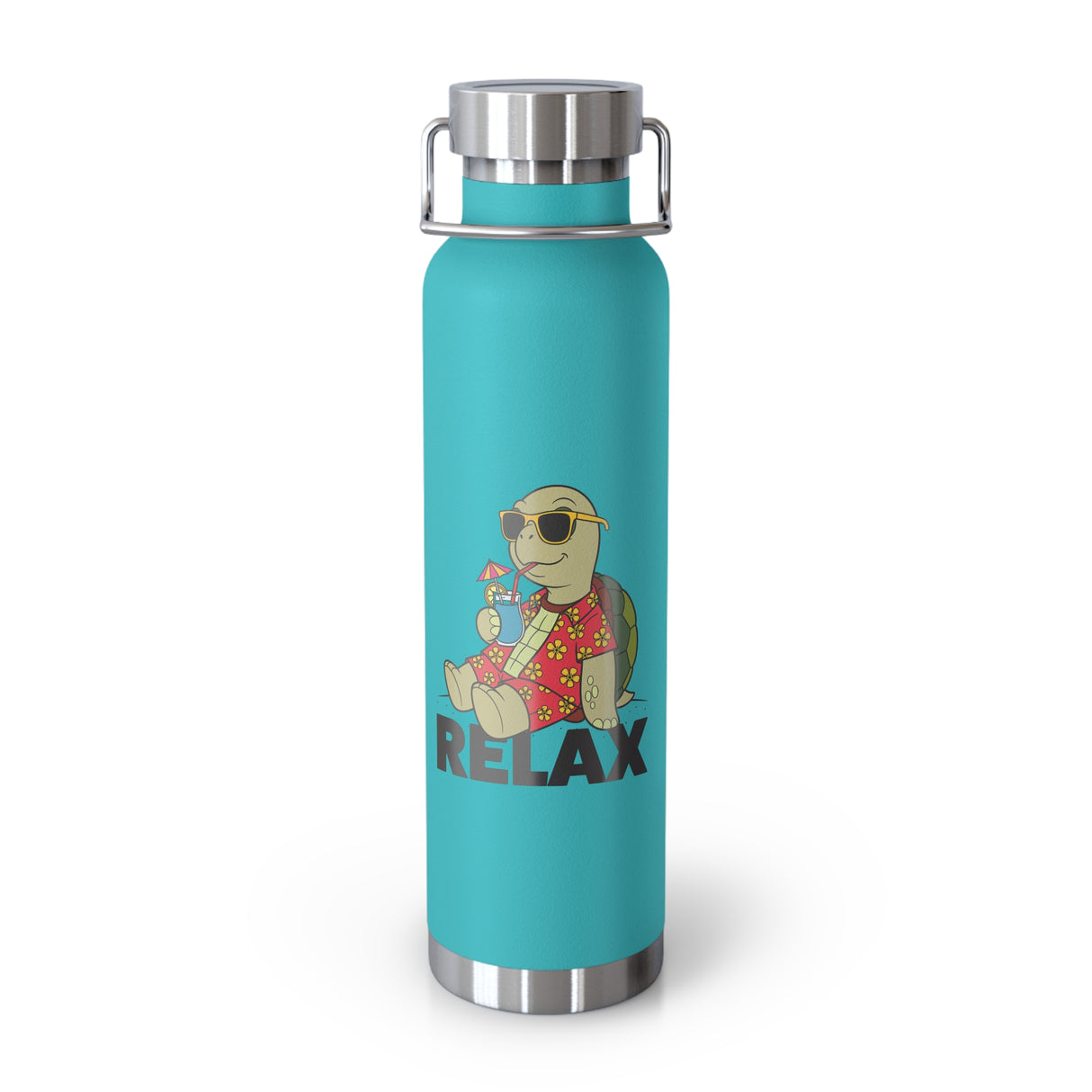 RELAX Cartoon Turtle Water Bottle 22oz - Cute Turtle Design, Insulated Drinkware for Summer, Beach Days, Gifts for Friends