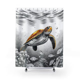 Brown Black n White Sea Turtle Shower Curtains - Coastal Bathroom Decor
