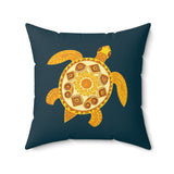 Gold and Dark Blue Sea Turtle Pillow, Faux Suede Pillow - 4 sizes