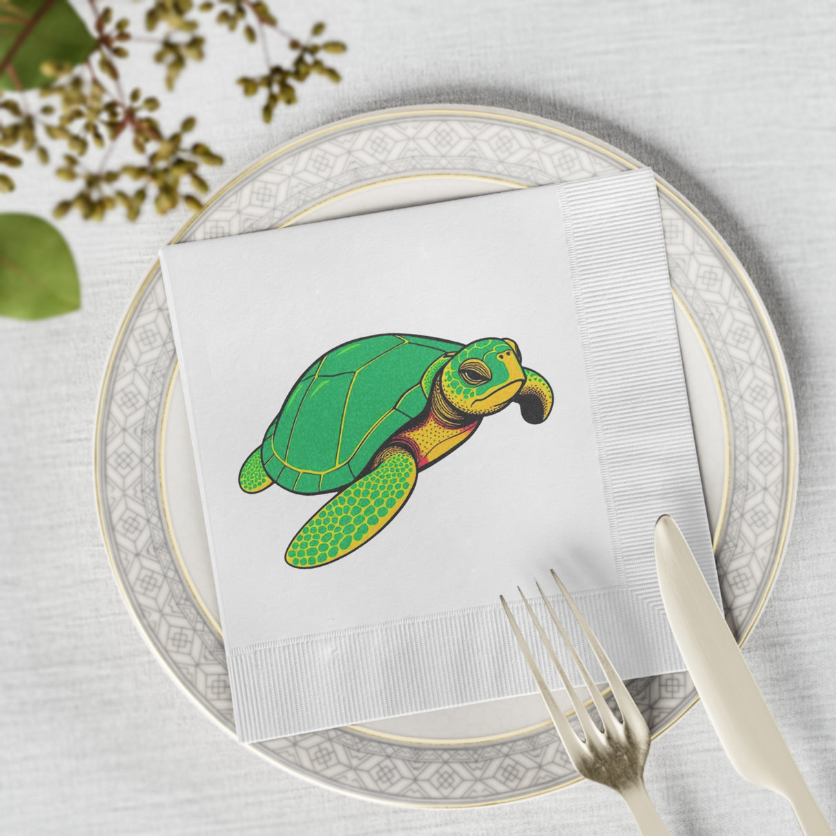 Green Cartoon SeaTurtle-Themed Cocktail Napkins
