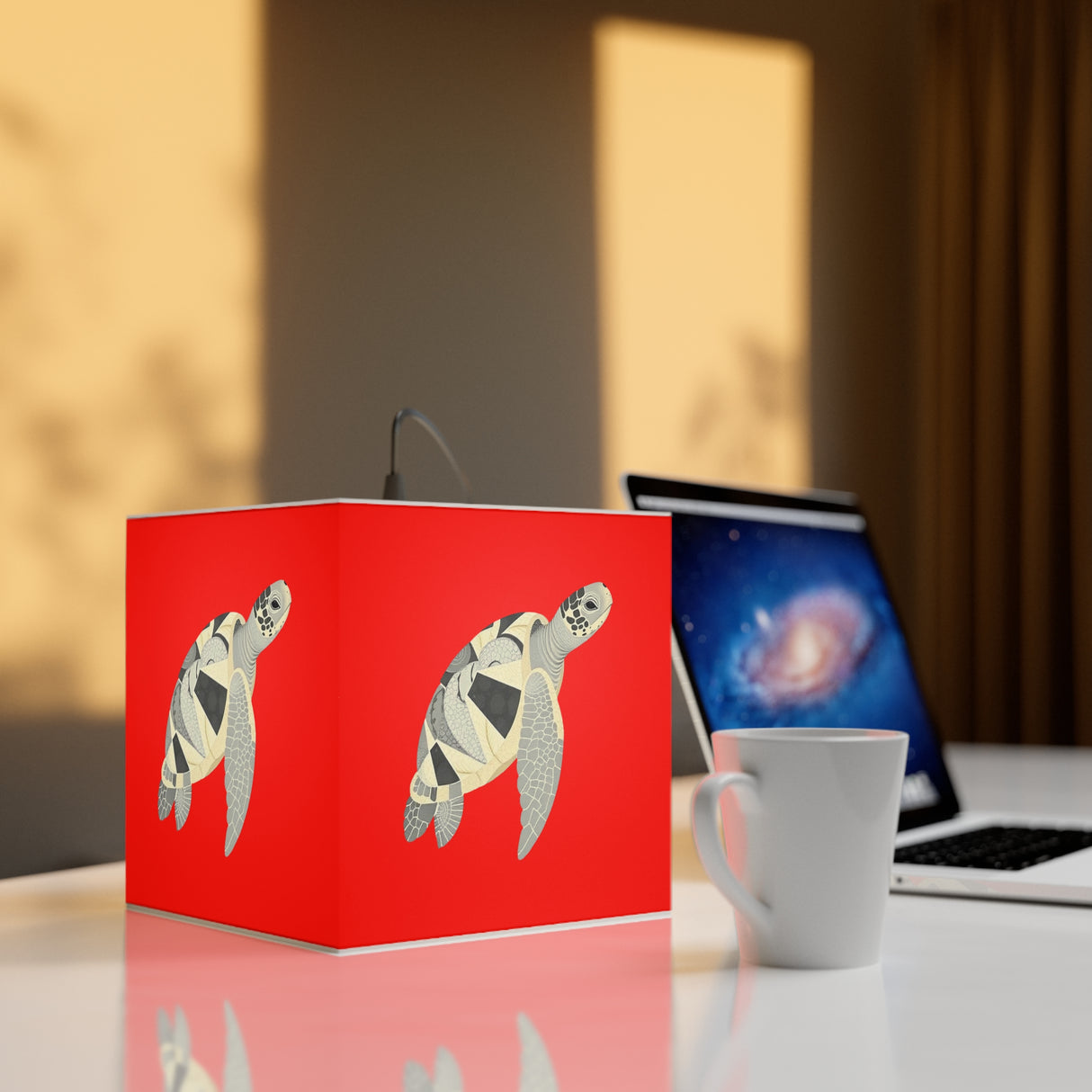Red Collage Sea Turtle Geometric Light Cube Lamp