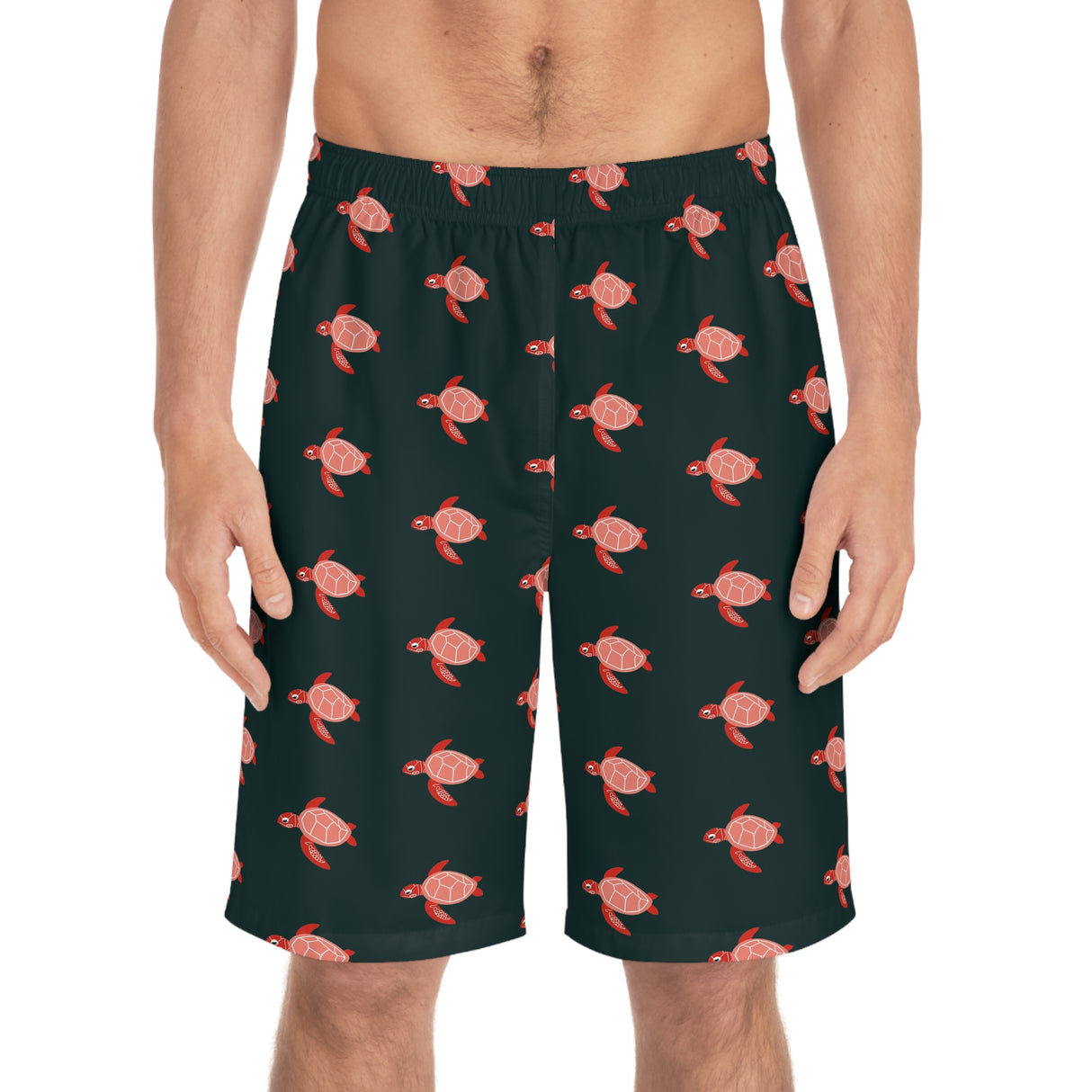 Dark Blue Sea Turtle Print Men's Board Shorts