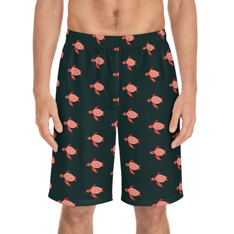 Dark Blue Sea Turtle Print Men's Board Shorts