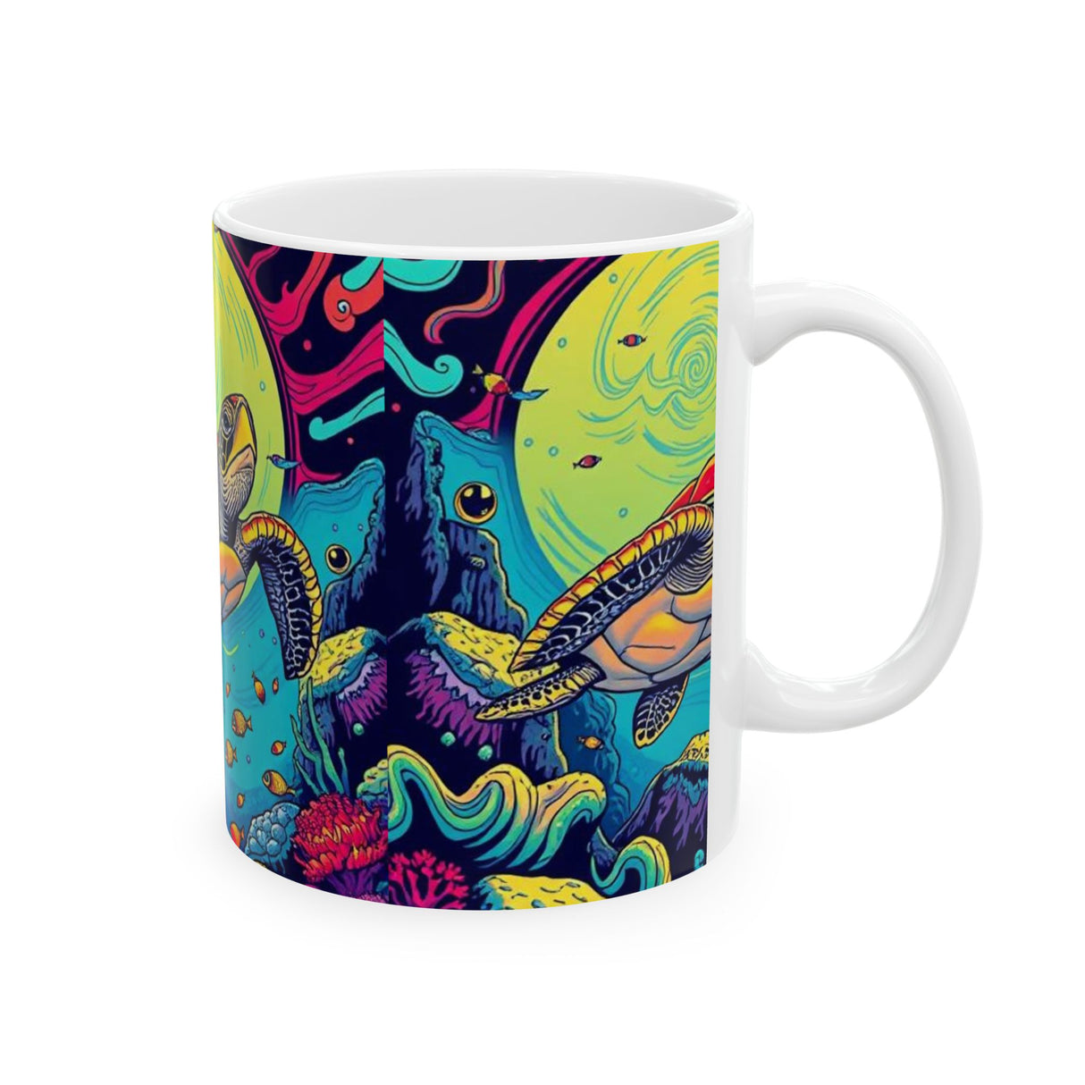 Cosmic Sea Turtle Ceramic Mug - Sea Turtle Lover Gift, Ocean Decor, Turtle Art, Eco-Friendly Drinkware, Groovy Coffe Cup