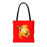 Red and Gold Collage Print Sea Turtle Tote Bag - 3 sizes