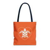 Orange Sea Turtle Heart Tote Bag - 3 sizes