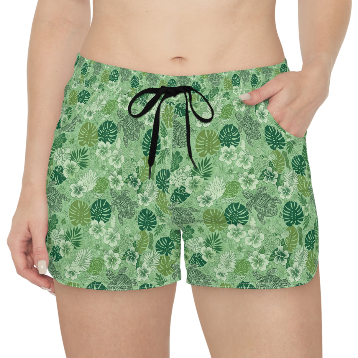 Retro Green Tropical Sea Turtle Print Womens Shorts