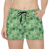 Retro Green Tropical Sea Turtle Print Womens Shorts