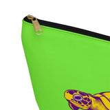 Neon Green Purple and Gold Sea Turtle Print Accessory Pouch