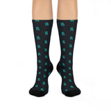 Navy and Teal Sea Turtle Cushioned Crew Socks