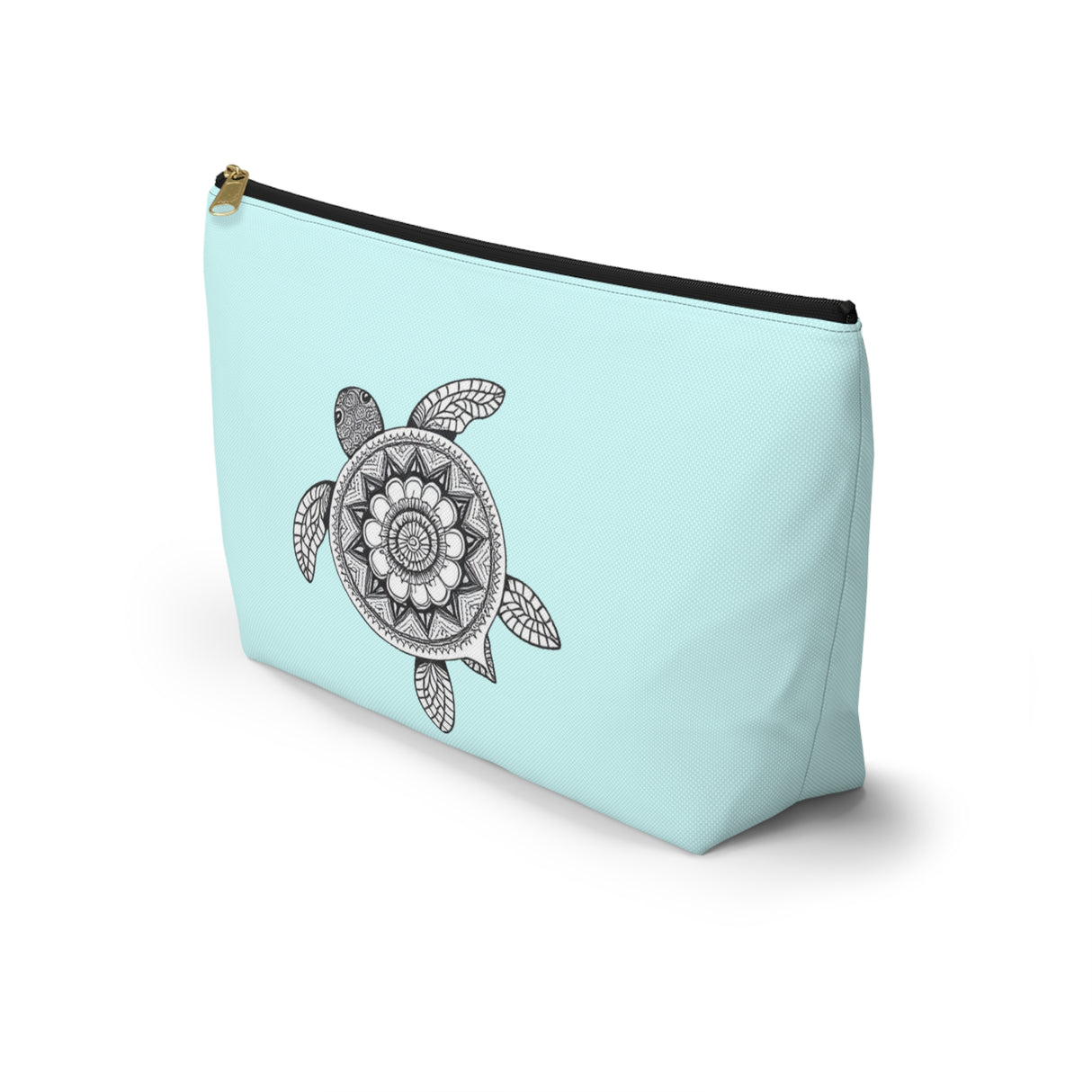 Boho White and Blue Sea Turtle Print Accessory Pouch