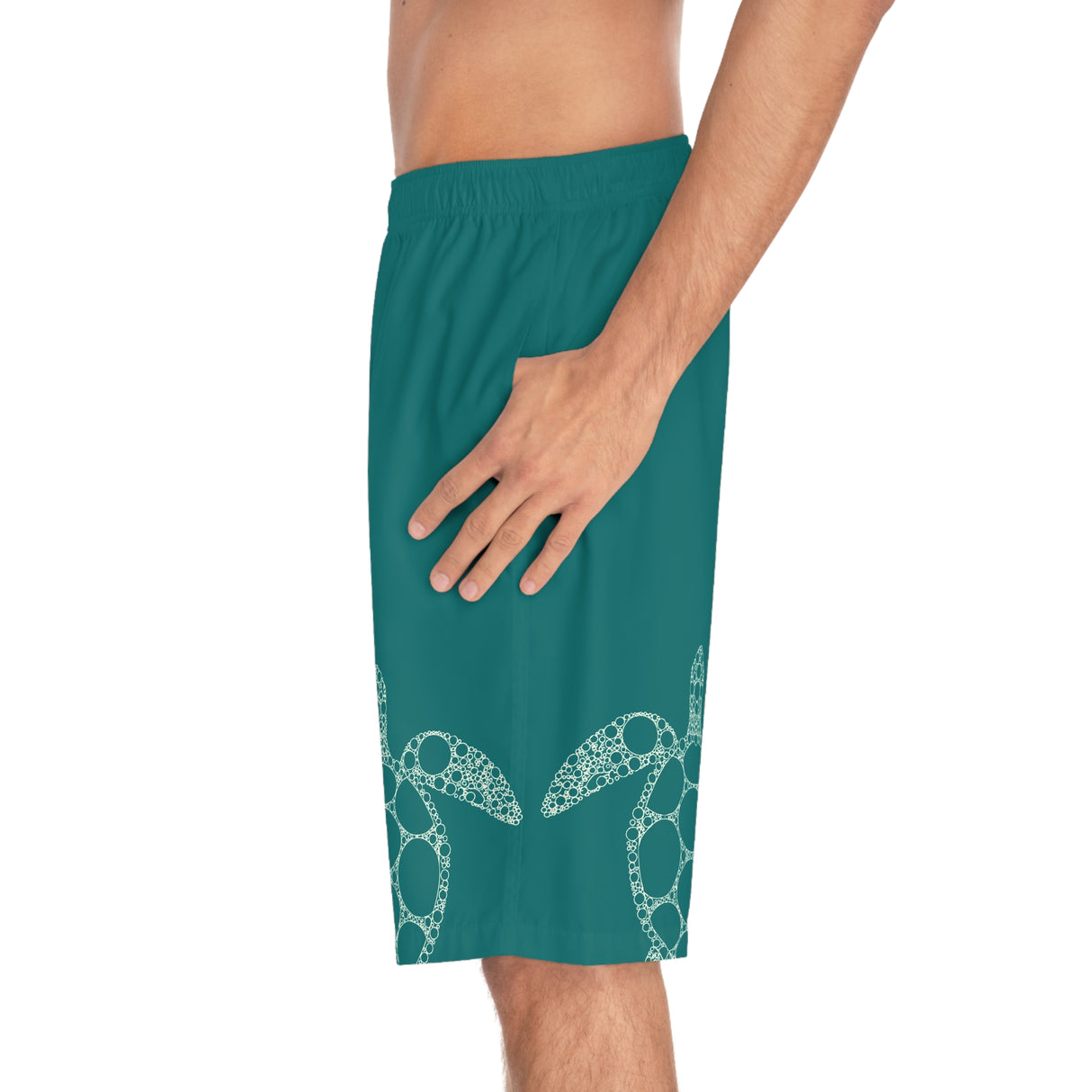 Teal Sea Turtle Print Men's Board Shorts
