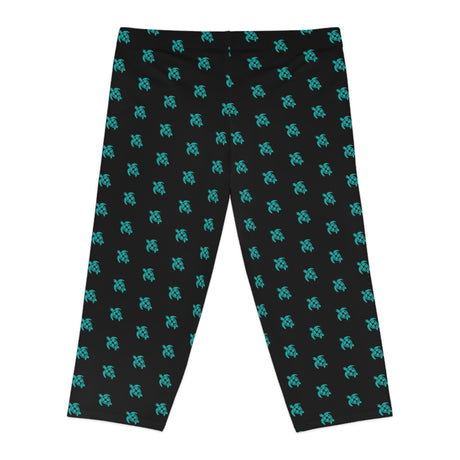Black and Teal Sea Turtle Capri Leggings